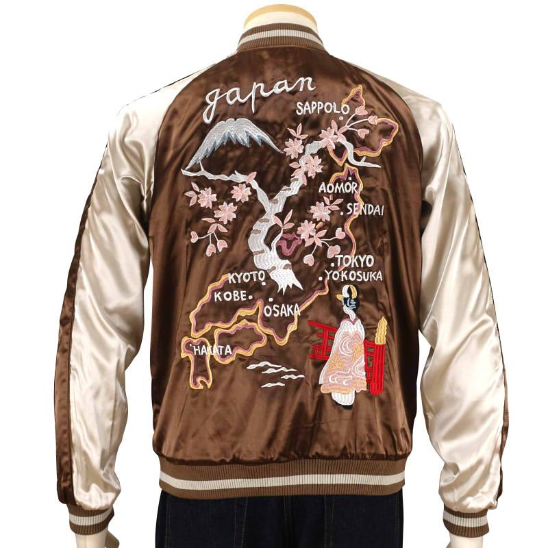 リバーシブル　龍虎　日本地図刺繍　スカジャン JSKJ-005 龍虎と日本地図刺繍リバーシブルスカジャン