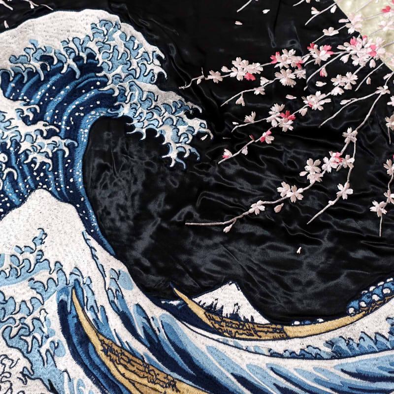 桜と荒波刺繍スカジャン 花旅楽団 SKJ-009 和柄の画像