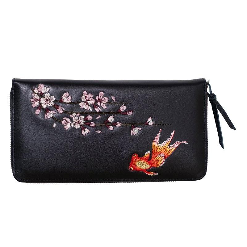 桜と金魚刺繍レザーウォレット 花旅楽団 SLWL-502 和柄 : だんだら