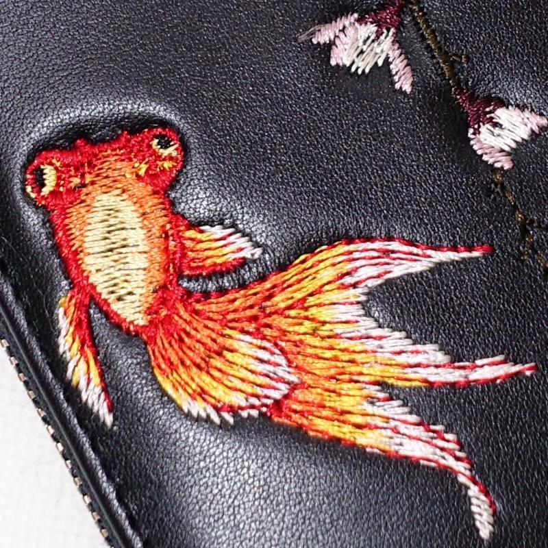 桜と金魚刺繍レザーウォレット 花旅楽団 SLWL-502 和柄 : だんだら