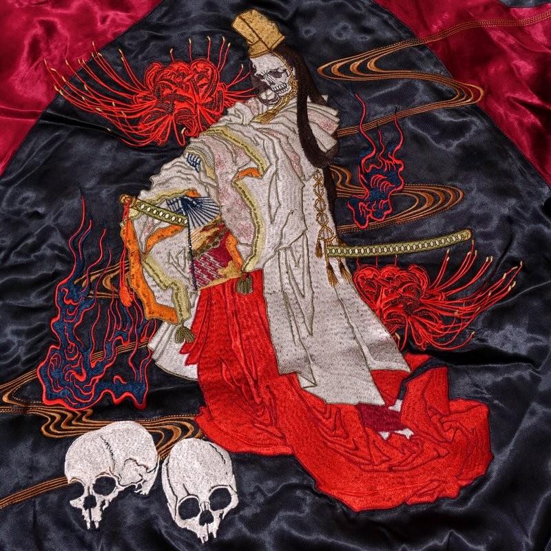 白拍子髑髏刺繍スカジャン 花旅楽団 SSJ-036 和柄 : だんだら 白拍子髑髏刺繍スカジャン 花旅楽団 SSJ-036 和柄 : だんだら