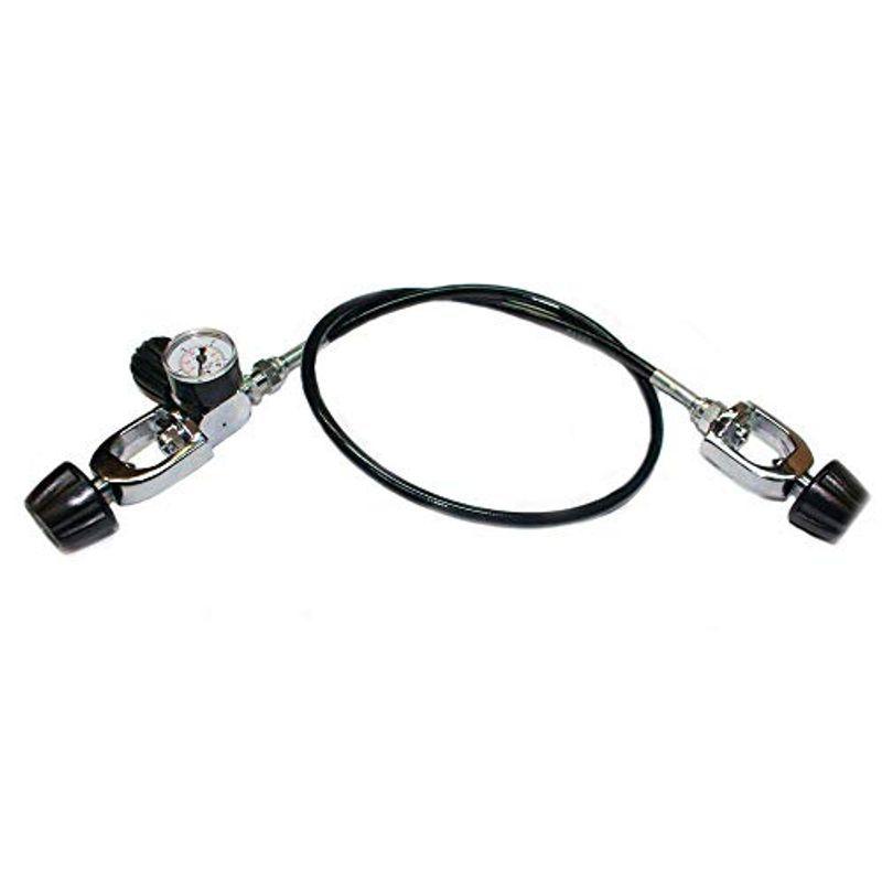 タンクからタンクへ空気を移すスキューバダイビングタンク用 ゲージ付き移充填連結ホース 1ｍ・ヨークタイプ