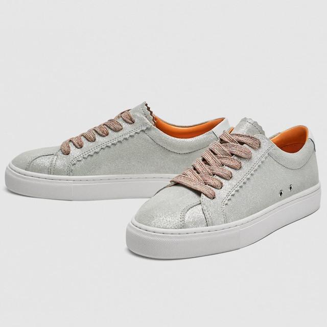 ZARA ザラ シャイニーレザースニーカー 37 24cm シルバー 新品