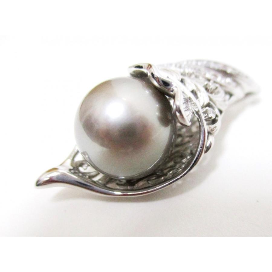 金 パール ペンダントトップ ダイヤモンド 真珠 巻貝モチーフ プラチナ