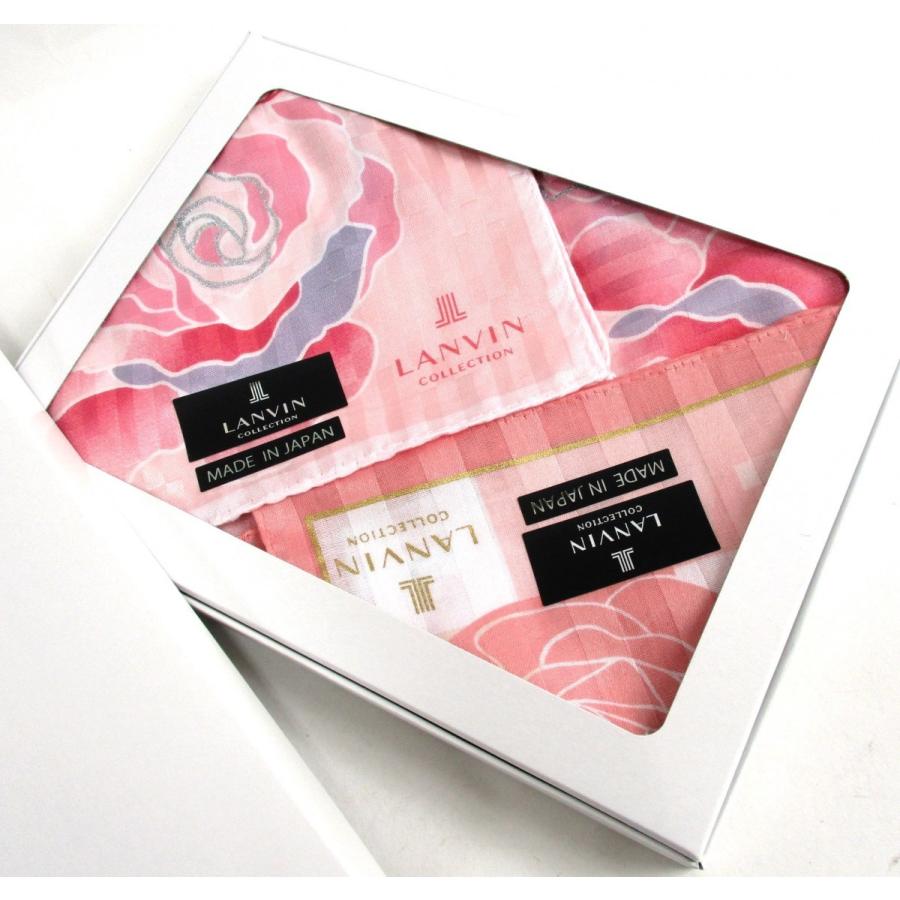 LANVIN COLLECTION ランバン 大判ハンカチ 2枚セット 絹・綿 ピンク
