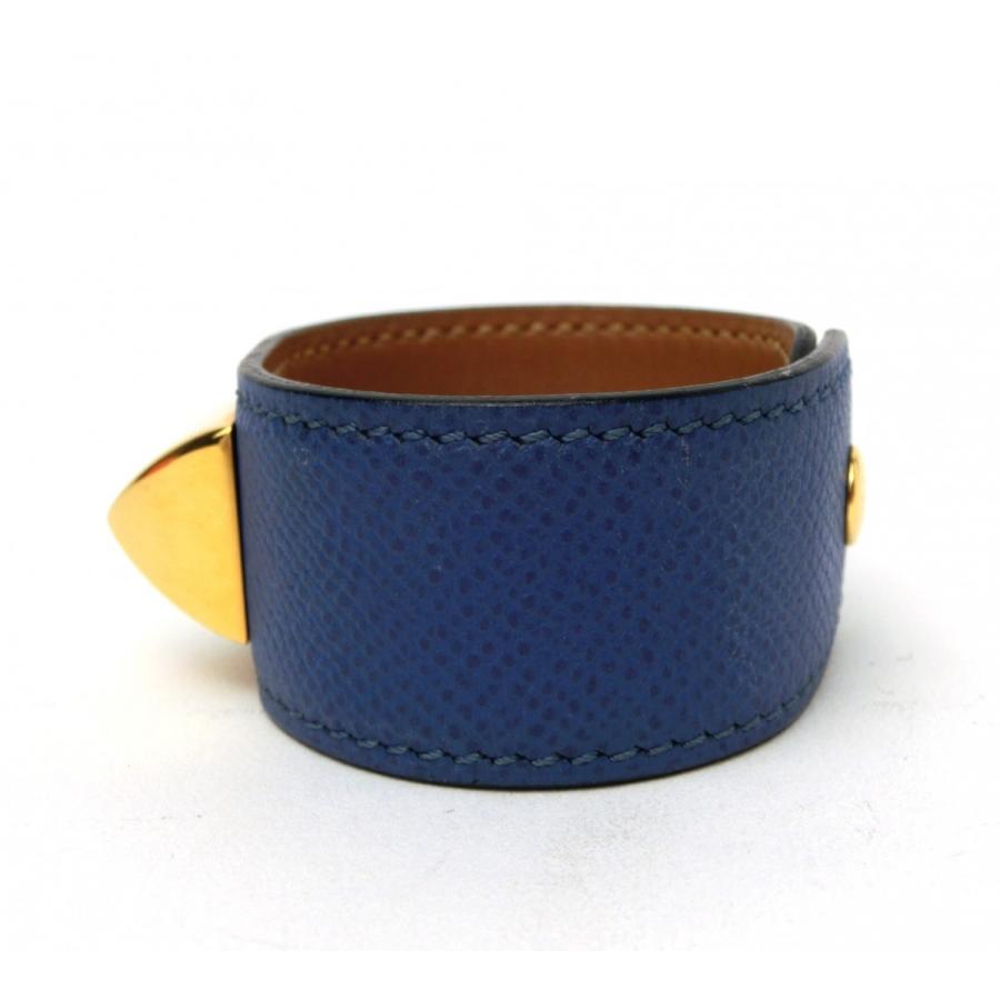 HERMES（エルメス） メドール バングル レザー ブルー×ゴールド