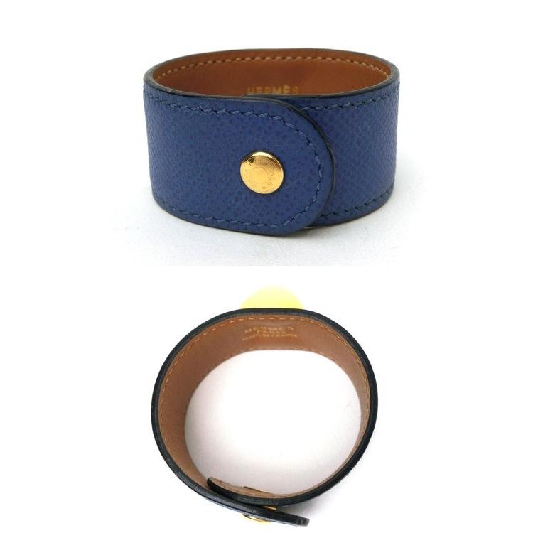 HERMES エルメス メドール バングル レザー ブルー×ゴールド
