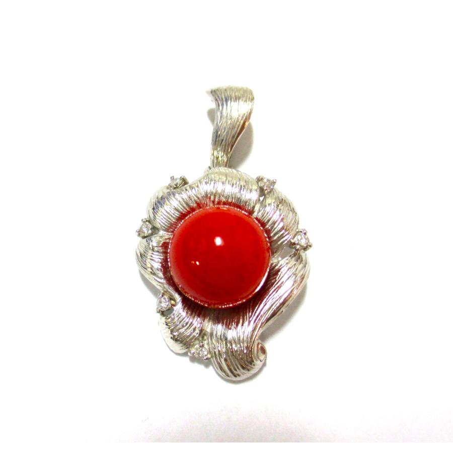 プラチナpt900 赤珊瑚ネックレストップ