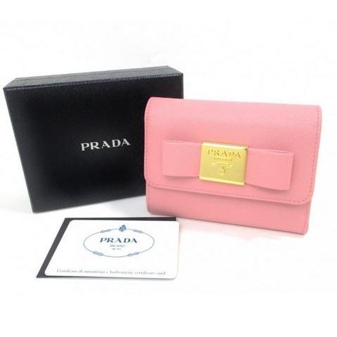 PRADA プラダ財布 三つ折り財布 コンパクト財布 サフィアーノ リボン 