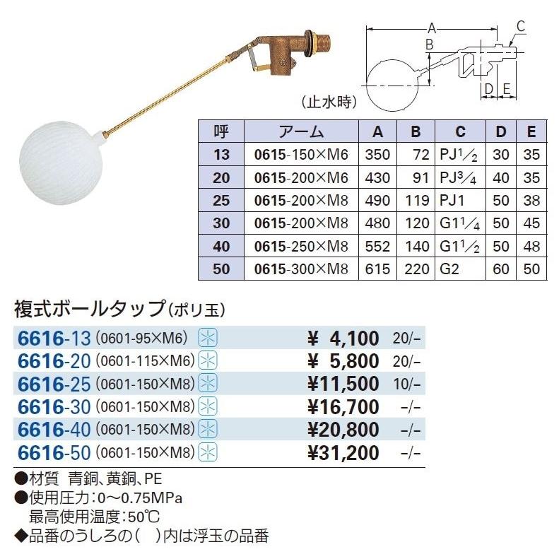 カクダイ（KAKUDAI） 複式ボールタップ(ポリ玉) 6616-25 A:490 呼径:25