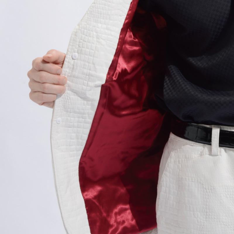 クロコ型押し ラム革パッチワーク テーラージャケット（白