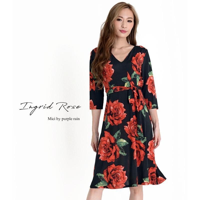 ワンピース Lａインポート イングリットローズ深vネックフレアワンピース 膝丈 パープルレイン Purple Rain 7分袖 Op 54 Laインポートdangan Girls 通販 Yahoo ショッピング