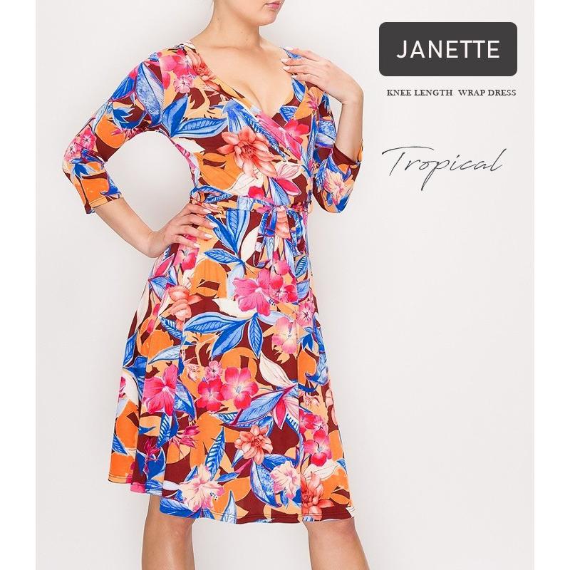 派手柄カシュクールワンピース Laインポート トロピカルフラワーラップカシュクールワンピース ボタニカル Janette 七分袖 ジャネット ジャージー Op 5565 Laインポートdangan Girls 通販 Yahoo ショッピング