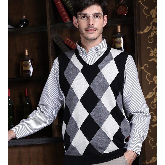 2枚送料無料 新品 ウール メンズニットセーター ジレ ベスト ブルオーバー ビジネス フォーマル 菱形 エリート ベーシック ゆったり ニット 新着セール
