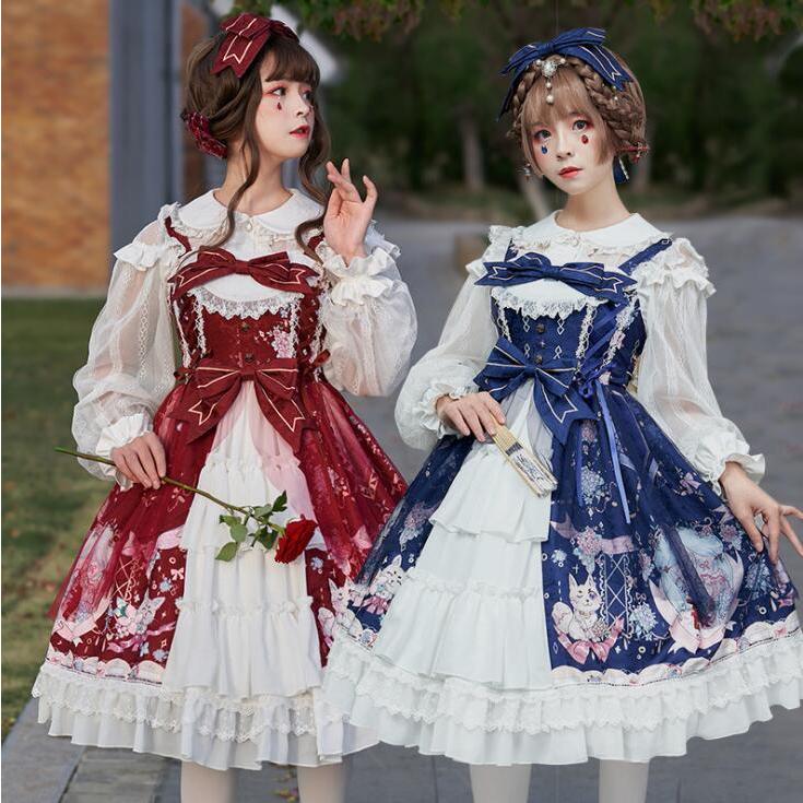 ロリータワンピース ミモレ丈 ロリータ服 フリル 膝丈 ゴスロリ ゴスロリ ロリィタドレス ワンピース Jsk キャミソール フリル リボン 髪飾り Jsk 大人 可愛い コスプレ衣装