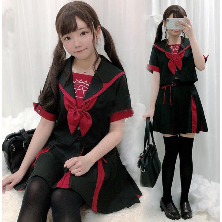 セーラー服 女子制服 学生服 中学生 高校生 女性 大人 可愛いjk制服 セーラー服上下2点セット 半袖トップス ミニプリーツスカート リボン 黒 赤 人気ファッション店 通販 Yahoo ショッピング