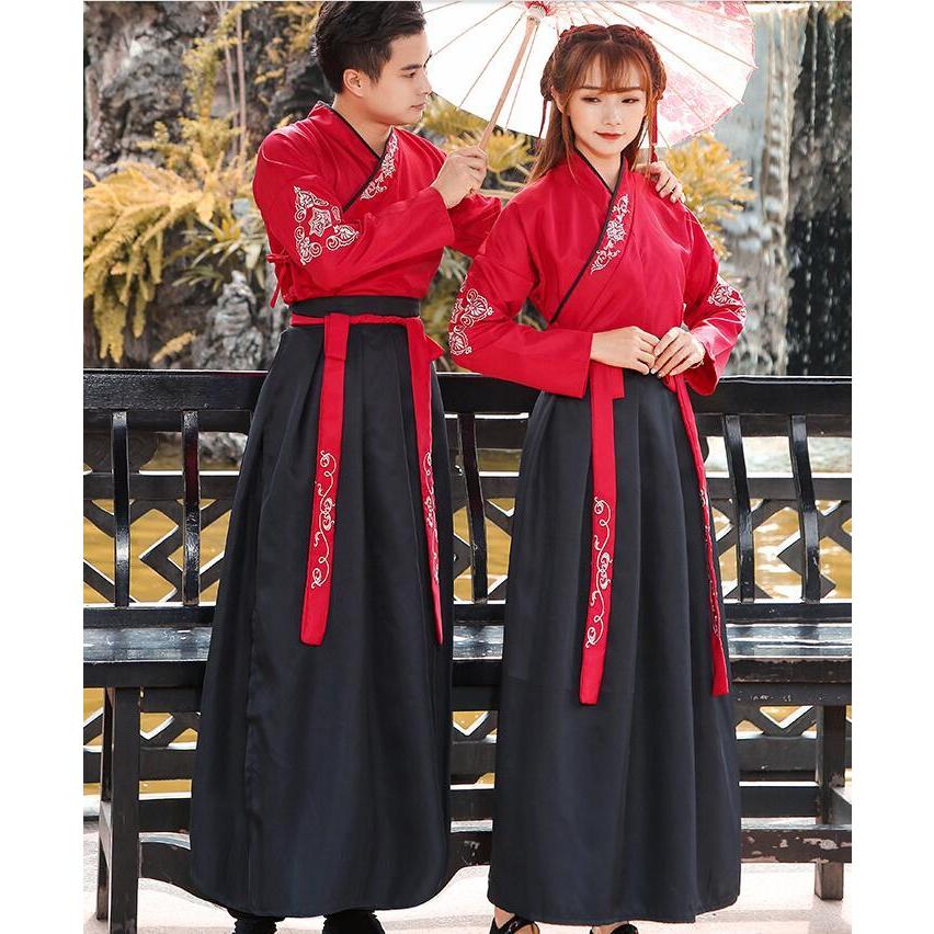 中華コスプレ衣装 男女兼用 漢服 唐装 中華服 チャイナ服 上下2点セット 赤 黒 長袖 男性 女性 華流コスプレ 仮装 変装 ハロウィン コスチューム S 4xl