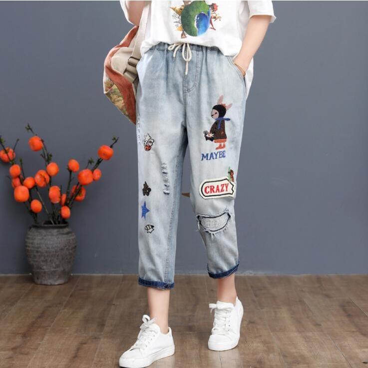 デニムパンツレディース エスニック風九分丈ボトムス ゆるいクロップドパンツ森ガールズボン 刺繍漫画 ジーパン ジーンズ春カジュアルパンツ二点送料無料 Den1354 人気ファッション店 通販 Yahoo ショッピング