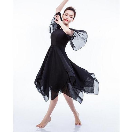 バレエダンスワンピース フレアワンピース モダンダンス衣装 社交ダンスワンピース シフォン三枚重ね 練習舞台衣装 団体ウエア 演出ドレス二点送料無料 Den1428 人気ファッション店 通販 Yahoo ショッピング