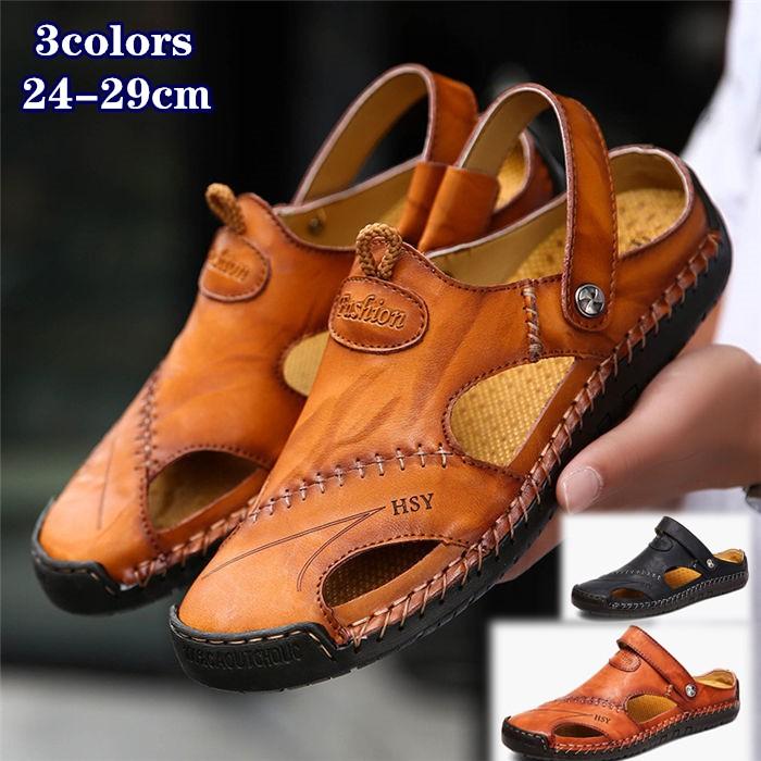 メンズサンダル 本革 レザー 靴 2way レザーサンダル シューズ 大人 紳士靴 3色 春夏 シューズファッション 着心地良い カジュアル ２枚送料無料 Den1664 人気ファッション店 通販 Yahoo ショッピング