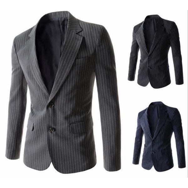 2枚送料無料 メンズスーツコート ストライプ柄ジャケット ボタン2つ