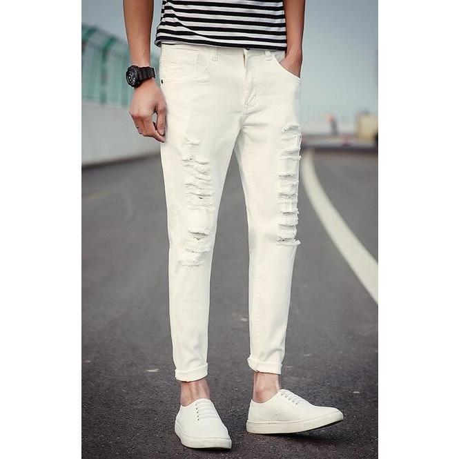 2枚送料無料 夏ファッションメンズジーンズ デニムパンツ9分丈 ダメージ加工 スキニー 男性ズボン スリム 薄手カジュアル日系ジーンズ 白 ロック Ly024 人気ファッション店 通販 Yahoo ショッピング