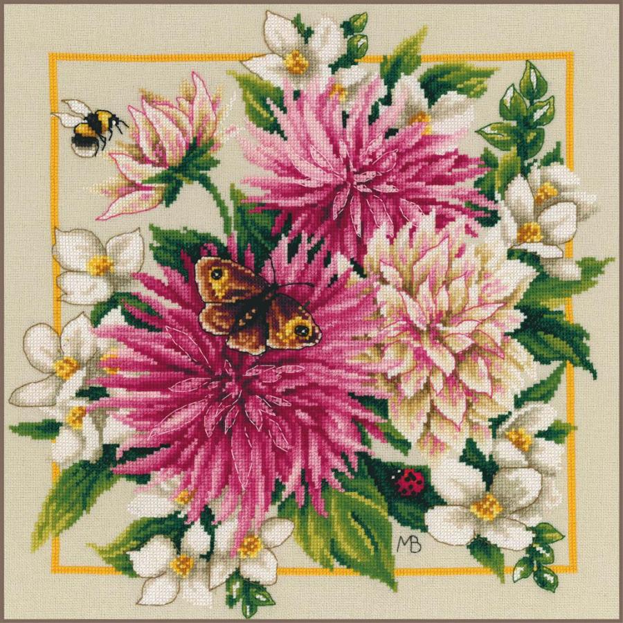 クロスステッチ 刺繍キット 【PINK SILK DAHLIA】 LanArteシリーズ 花
