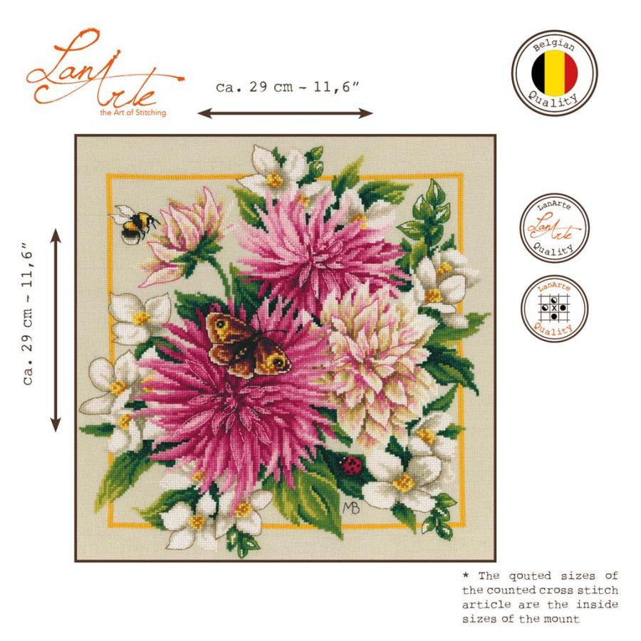 クロスステッチ 刺繍キット 【PINK SILK DAHLIA】 LanArteシリーズ 花