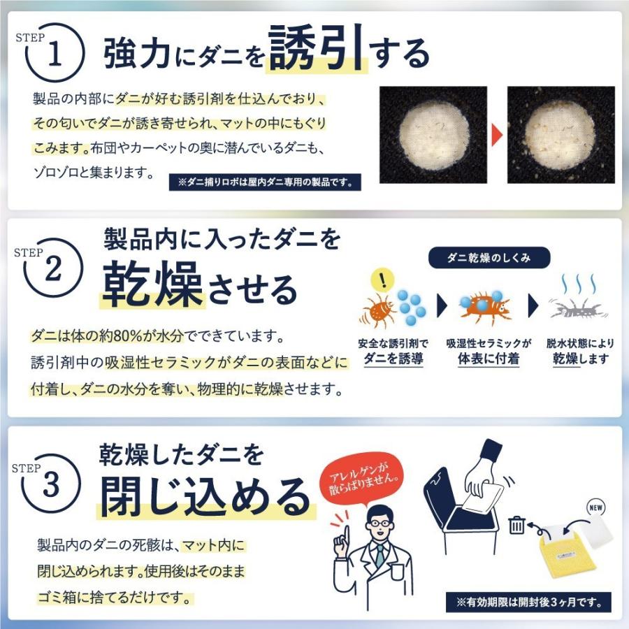 日革研究所直営 ダニ捕りロボ レギュラーサイズ3個セット 【 ダニ駆除 ダニ捕りマット ダニシート ダニ取りシート ダニ 布団 ソファ 】｜danitori-ichiba｜05