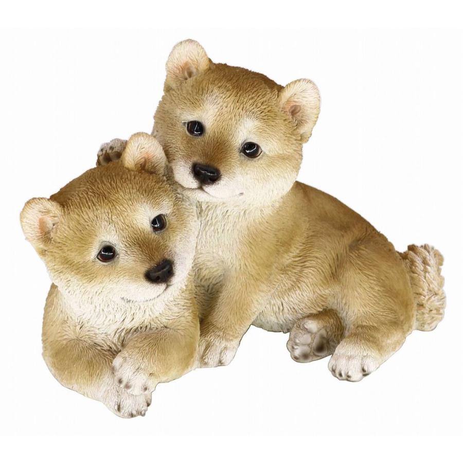 ガーデンオーナメント 柴犬 寄り添い 子犬 ペア お座り リアル 置物 庭 かわいい 動物 本物そっくり レジン オブジェ おしゃれ ガーデニング 外国風 オーナメント オブジェ