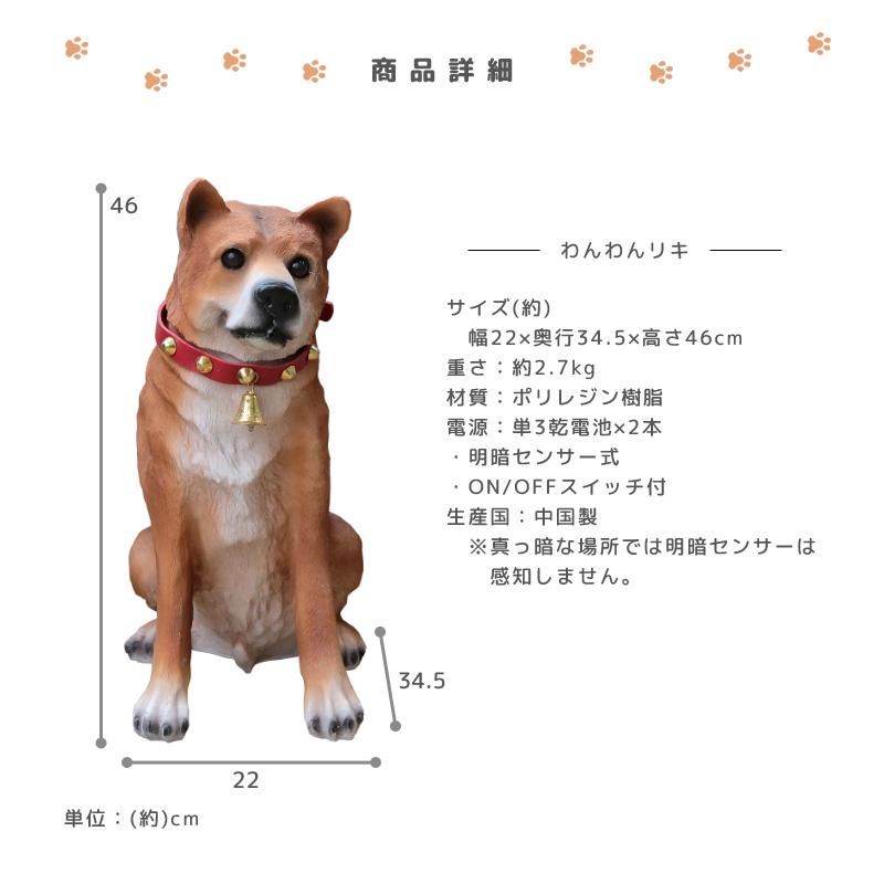 ガーデンオーナメント 吠える ワンワンリキ 庭 置物 犬 リアル かわいい 明暗センサー 感知式 犬型 動物 アニマル 柴犬 防犯センサー｜dantotsu-online｜08