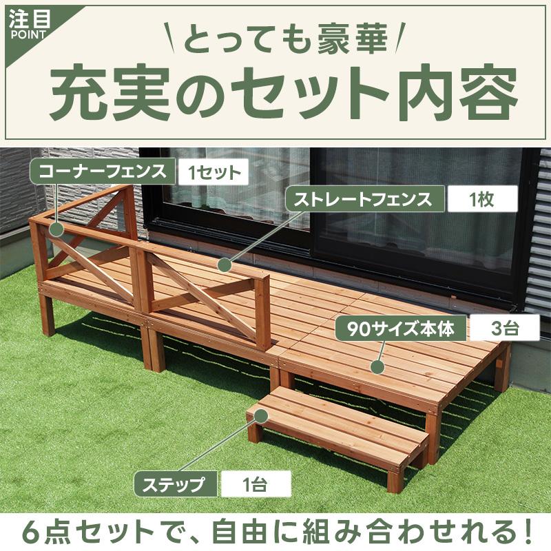 ウッドデッキ 0.75坪 7点セット 【脚部取り付けのみで組立簡単】ウッドデッキキット DIY 天然木 ガーデン 縁台 テラス ガーデニング おしゃれ｜dantotsu-online｜08