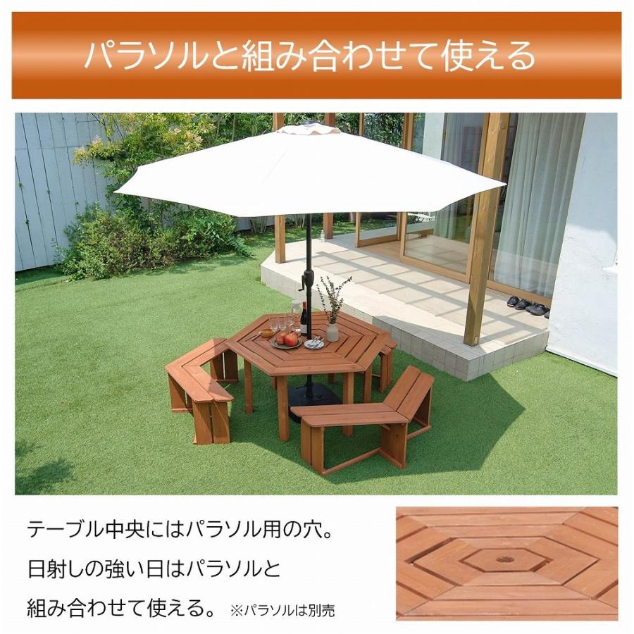 ガーデンテーブルセット 大人数 パラソル穴付き おしゃれ 6人掛け 4点セット ベンチ ガーデンチェア 木製 六角 カフェ風 カフェテラス ガーデニング :3423100430-431:ダントツonline Yahoo!店 - 通販 - Yahoo!ショッピング ガーデンテーブルセット 大人数 パラソル穴付き おしゃれ 6人掛け 4点セット ベンチ ガーデンチェア 木製 六角 カフェ風 カフェテラス ガーデニング :3423100430-431:ダントツonline Yahoo!店 - 通販 - Yahoo!ショッピング