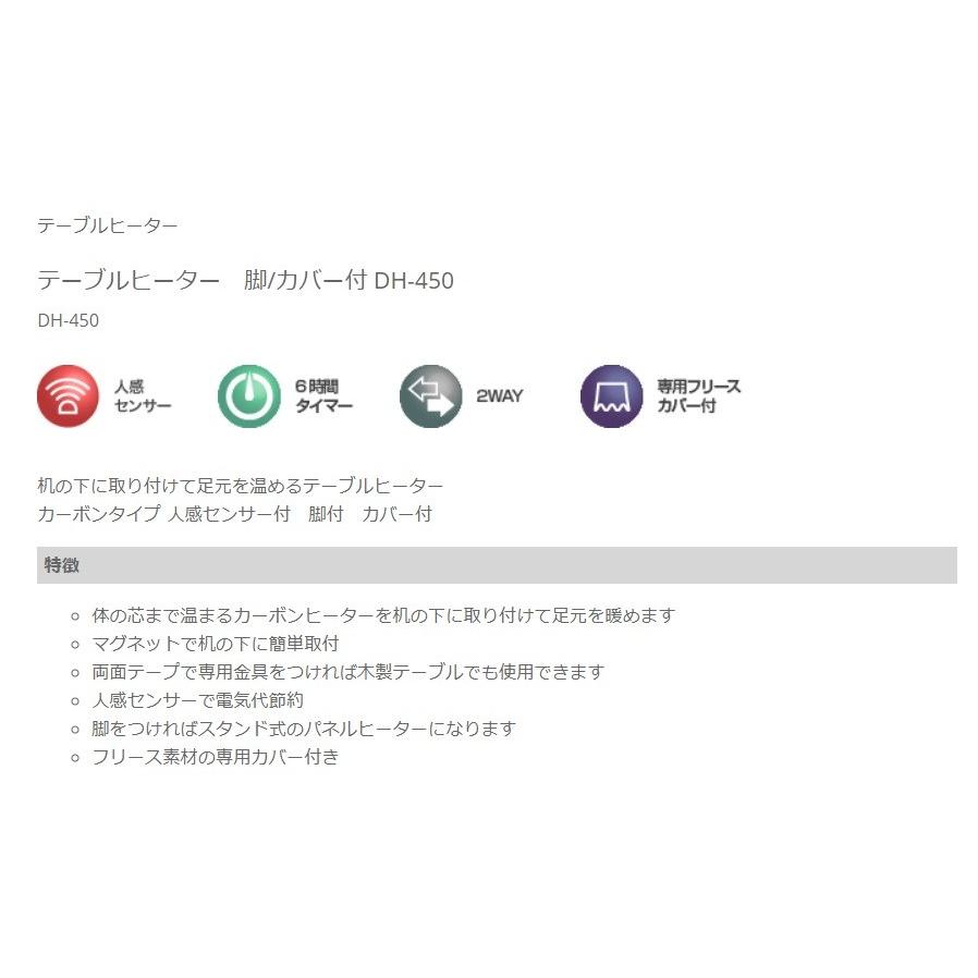 テーブル下ヒーター DH-450 あったかカバー付き タイマー付き 簡単取り付け デスクヒーター 人感センサー 省エネ パネルヒーター 足元ヒーター｜dantotsu-online｜02