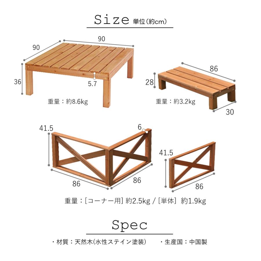 ウッドデッキ 90×90cm おしゃれ 0.25坪 パーツ DIY ホワイト