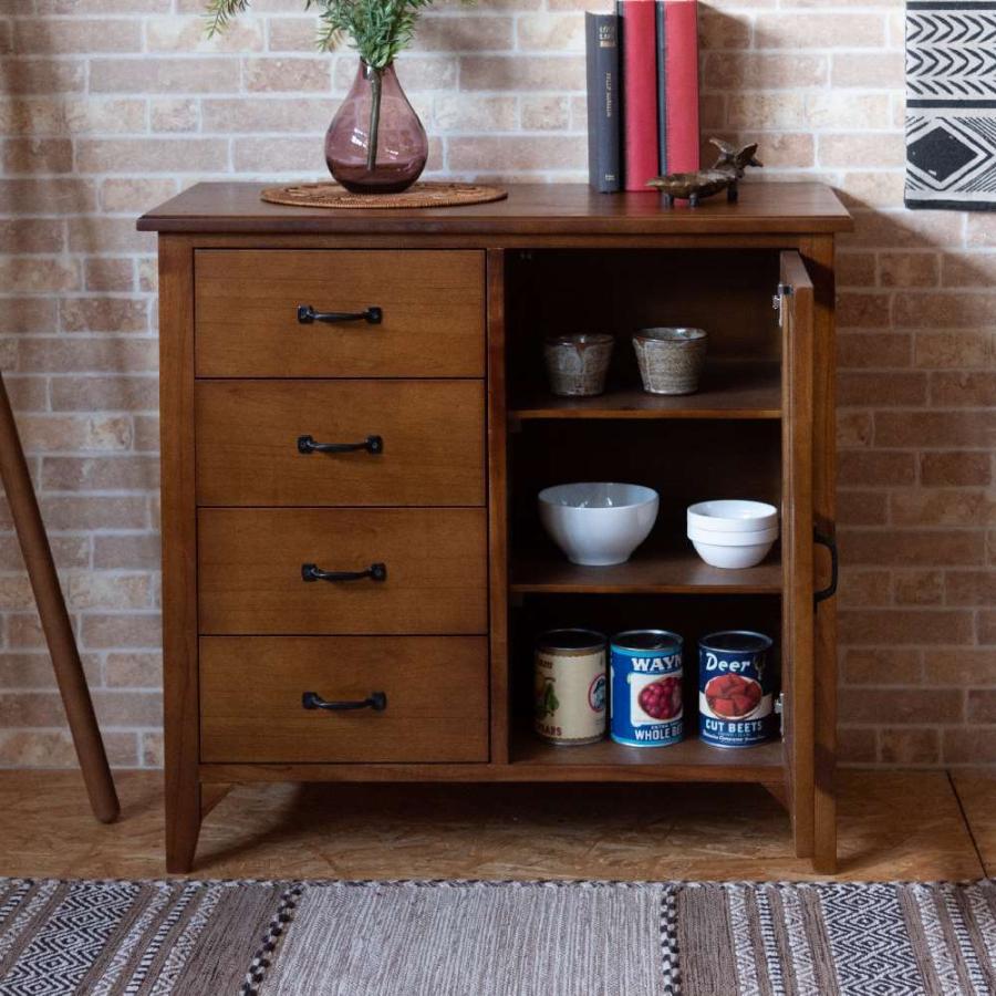 Timber ガラスキャビネット 引き出し 4杯 幅80cm おしゃれ 収納 レトロ