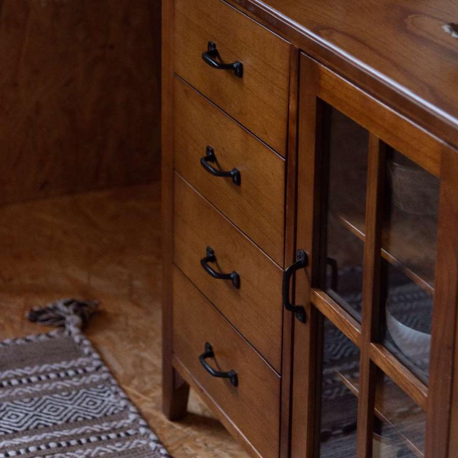 味のある大きな木枠のガラス戸棚 引き出し4杯 Timber ガラス