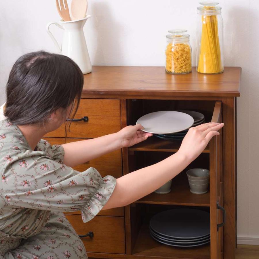 Timber ガラスキャビネット 引き出し 4杯 幅80cm おしゃれ 収納 レトロ