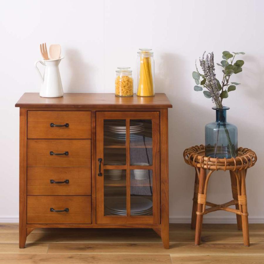 味のある大きな木枠のガラス戸棚　引き出し4杯 味のある大きな木枠のガラス戸棚 引き出し4杯