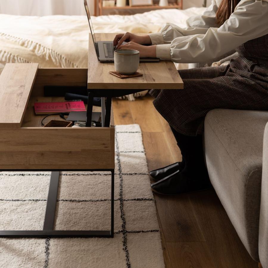 2Way Center Table 2Wayセンターテーブル 木目調 幅90cm 昇降テーブル 高さ2段階 北欧 ミッドセンチュリー スチール脚 収納 パソコン ソファ_15