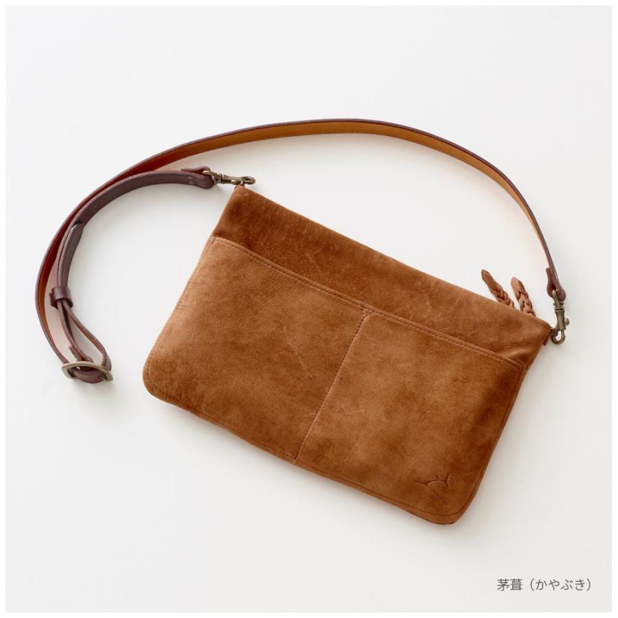 サコッシュ 鹿革 ハンシカ レディース メンズ バッグ ブランド レザー 軽い おしゃれ かわいい シンプル ショルダー 斜め掛け 撥水 防水 iPad 日本製の画像