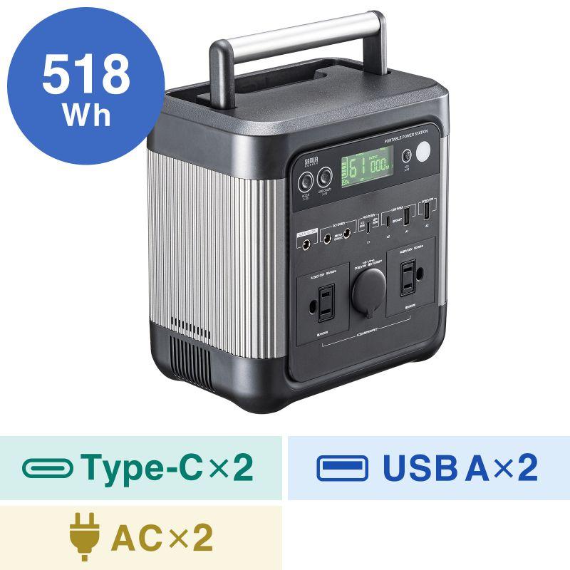 ポータブル電源（518Wh）BTL-RDC34 最大AC600Wの出力に対応し5種類の