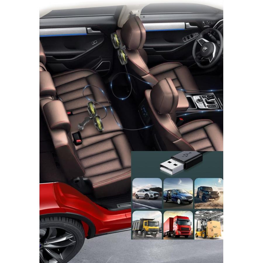後部座席用 USB ツインファン 小型 扇風機 車載用 ヘッドレスト取付 車