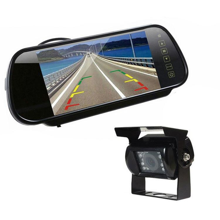 バックミラー型モニターとカメラセット 7インチミラー型モニター+ バックカメラ12V/24V兼用 バックカメラ