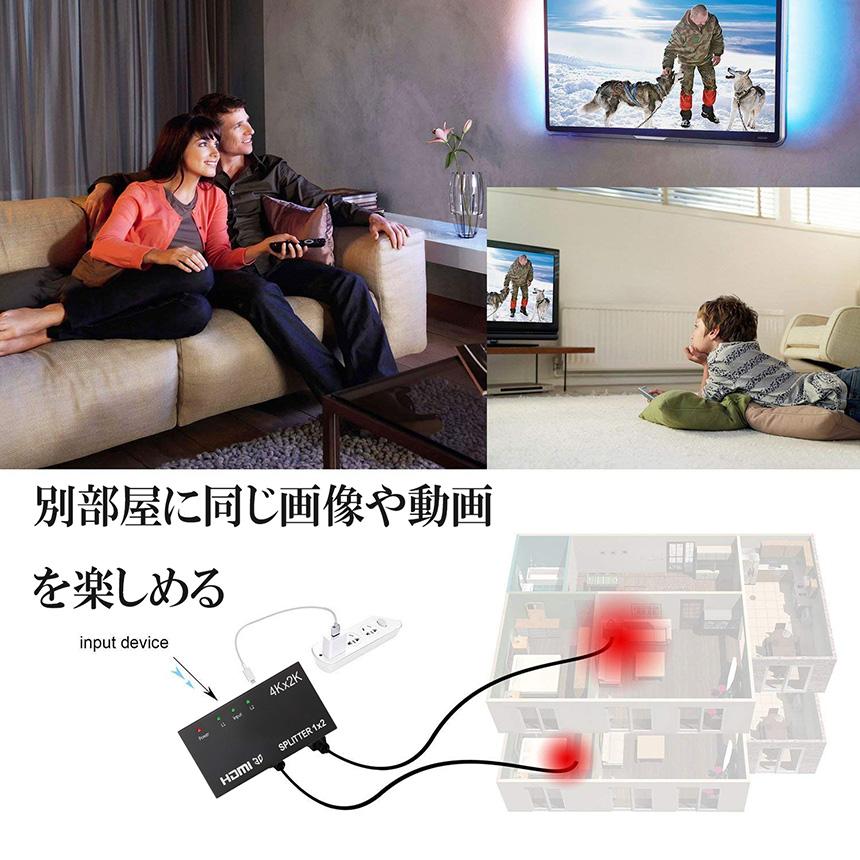 HDMI 分配器 2画面同時出力可能 4K 30Hz 2160P 1入力2出力 hdmiセレクター スプリッタ スイッチ PS4 Xbox Blu-ray Apple TV フルHD 3D 1080P　tec-4ksplit02 [メ｜darumadenki｜06