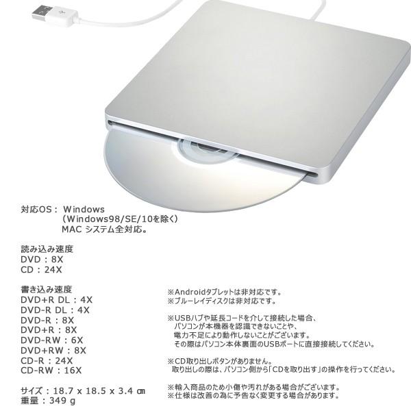 Windows10/11対応 USB2.0 スリム DVDドライブ スロットイン 外付け