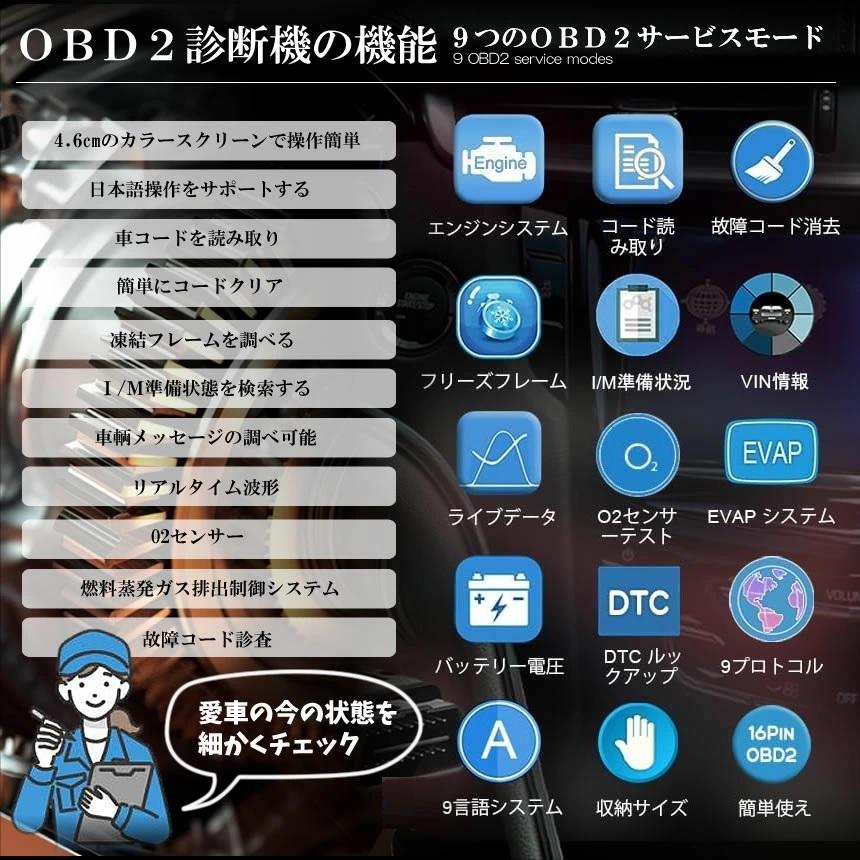 OBD2 故障診断機 車 日本語対応 スキャンツール コードスキャナー