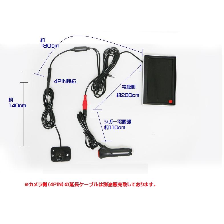 車載モニター 5インチ サイドカメラセット バックカメラ ケーブル 一本