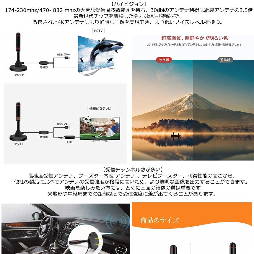 室内アンテナ 高画質　高感度　地デジ テレビ ブースター内蔵 4K HD TV デジタル アンテナ 5m 車載  UHF VHF対応 設置簡単 USB ハイビジョンtecc-situantena｜darumadenki｜03