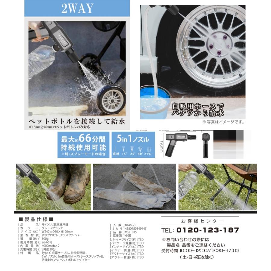 VERSOS コードレス高圧洗浄機 折りたたみ式 ノズル搭載 ペットボトル